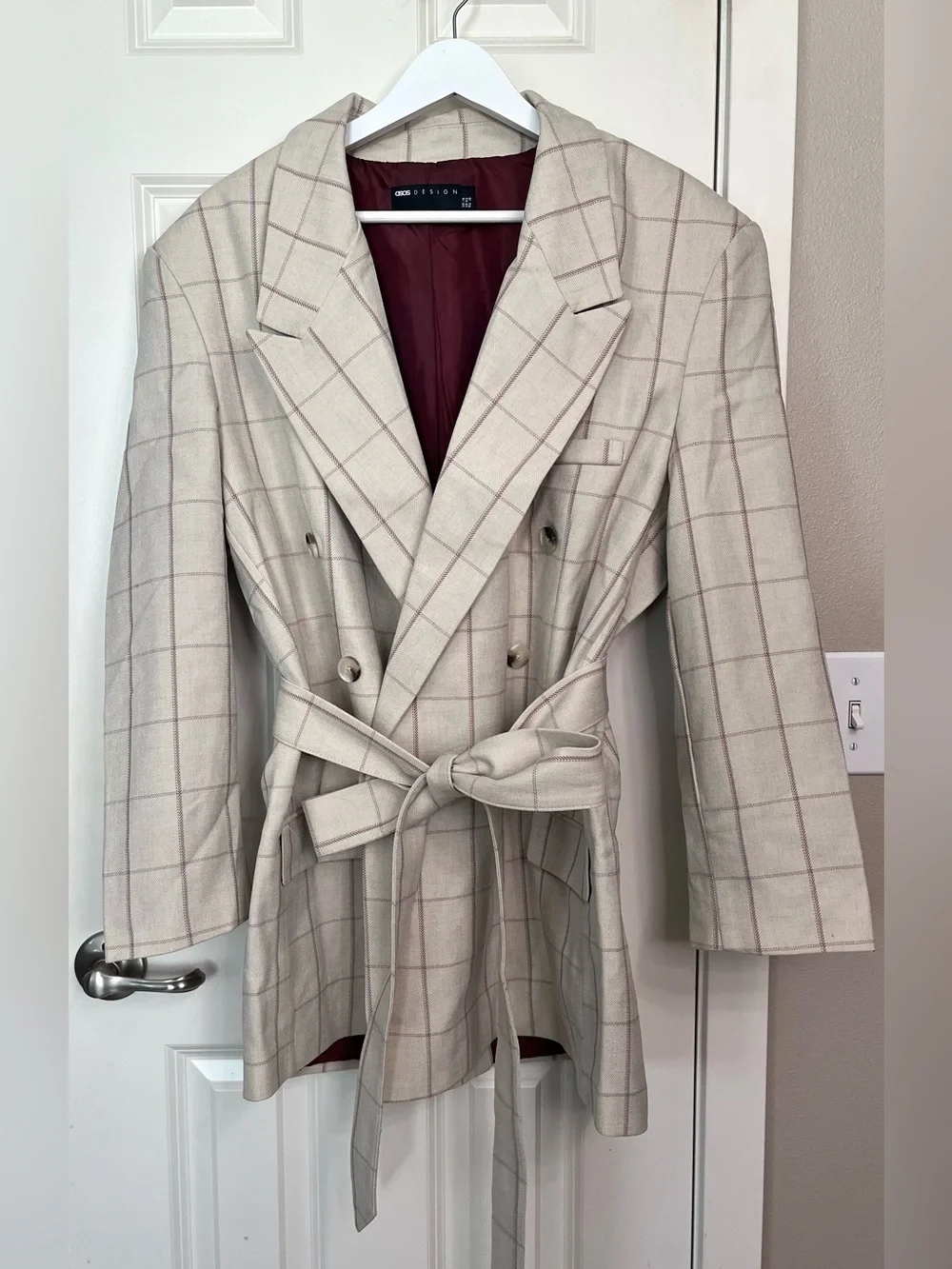 ASOS Design Grid Check Oversized Belted Dad Blazer NWOT